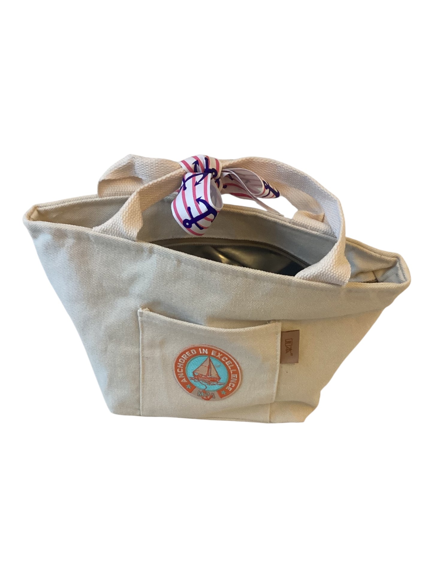 Small Canvas Tote Insulated Lunch Bag with Sailboat Patch | Nautical Reusable Lunch Cooler Bag