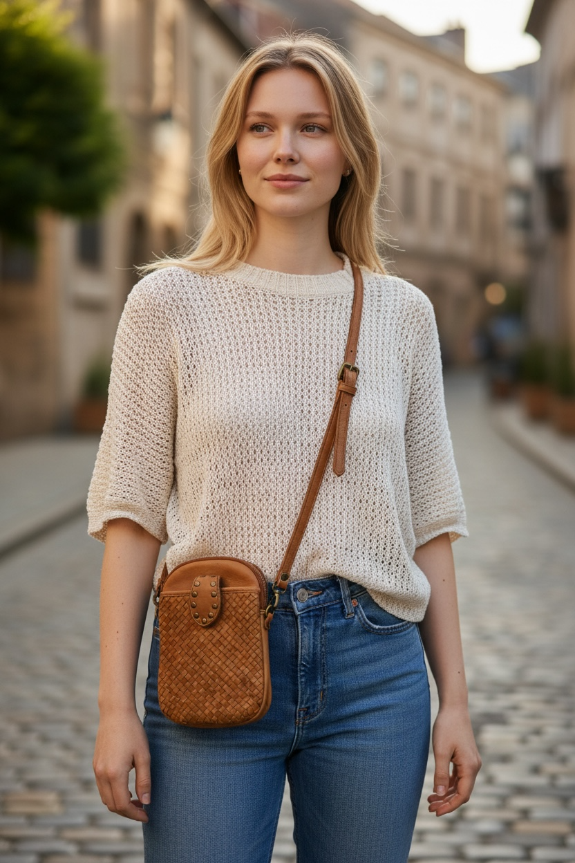 Vilenca Holland Genuine Leather Zippered Wallet Phone Crossbody Purse – Cognac