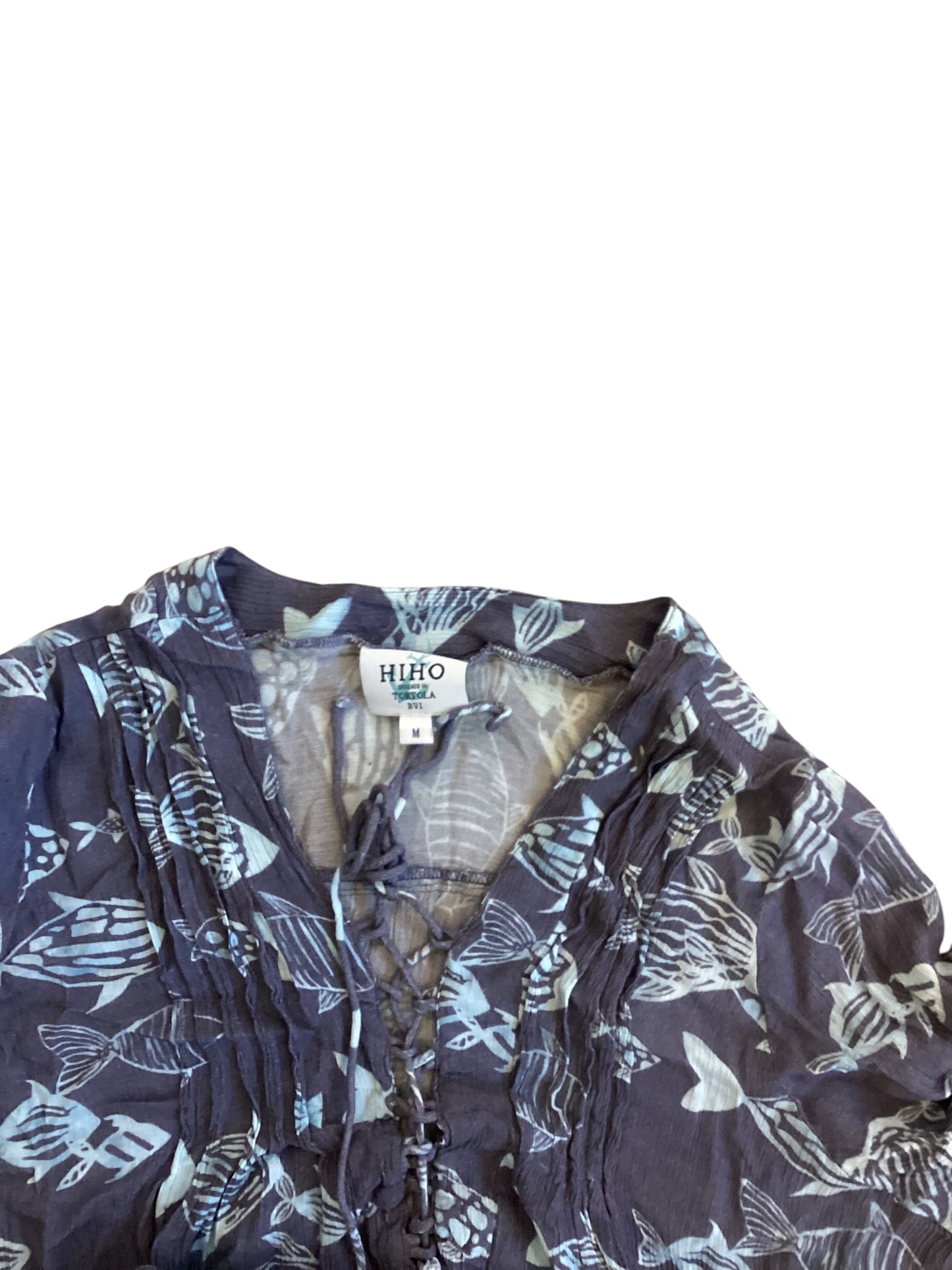HIHO Fish Print Dress Gray - Blue & Light Green Size M