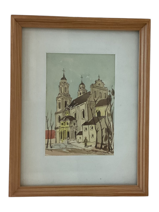 Watercolor Painting Print – Vilnius Old Town | European Cityscape Art | Vintage Architecture Wall Decor