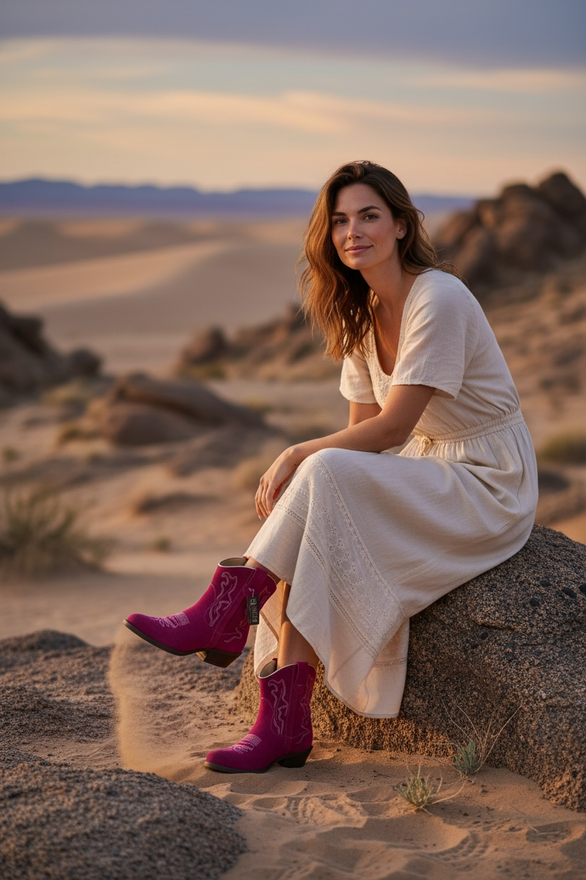 Dingo Women’s Daisy Mae Embroidered Zipper Cowboy Boots – Fuchsia – Size 9M