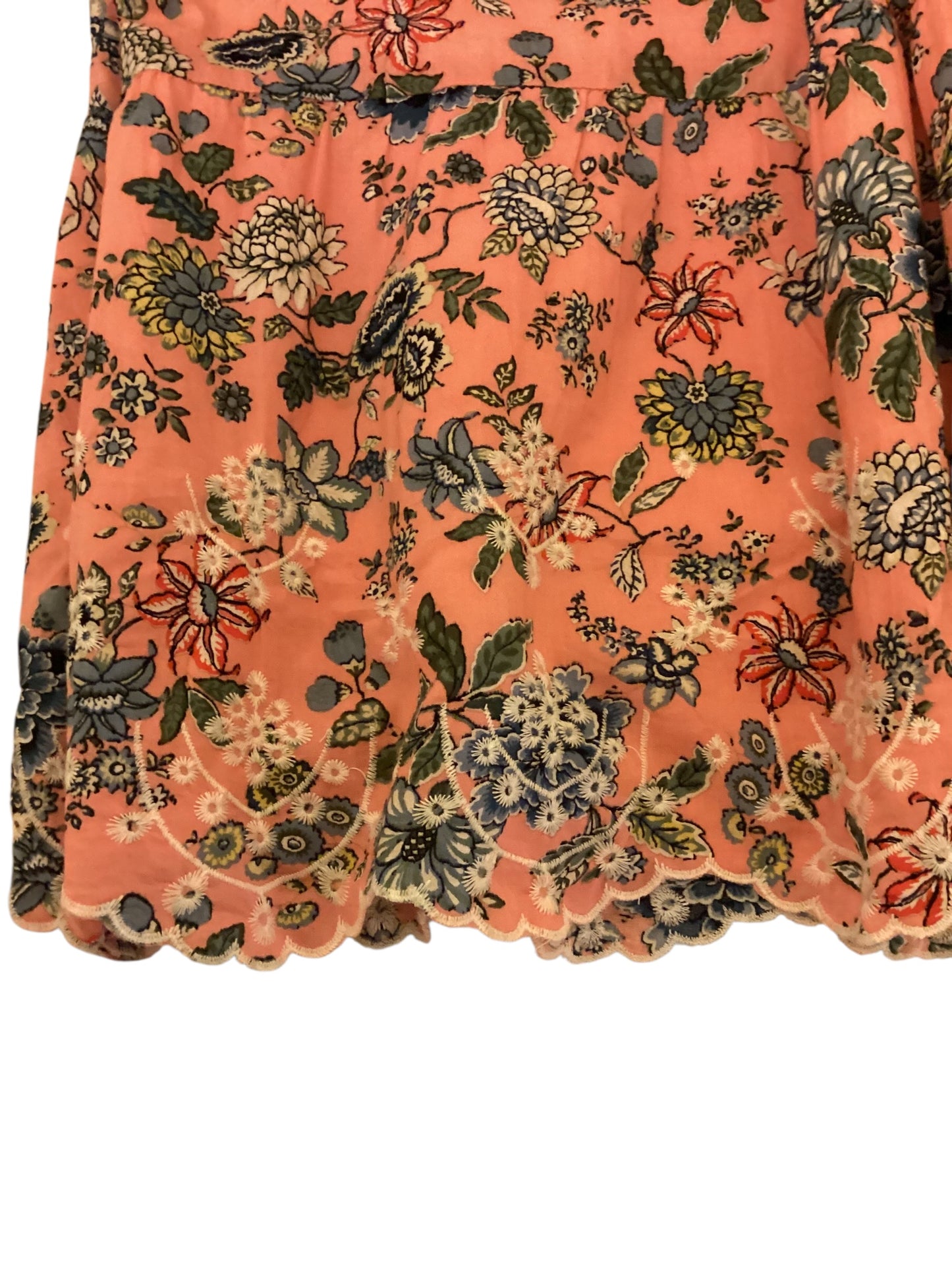 LOFT Women’s Pink Floral Boho Prairie Dress Size 6 | Scalloped Embroidered Hem Feminine Spring Summer Dress