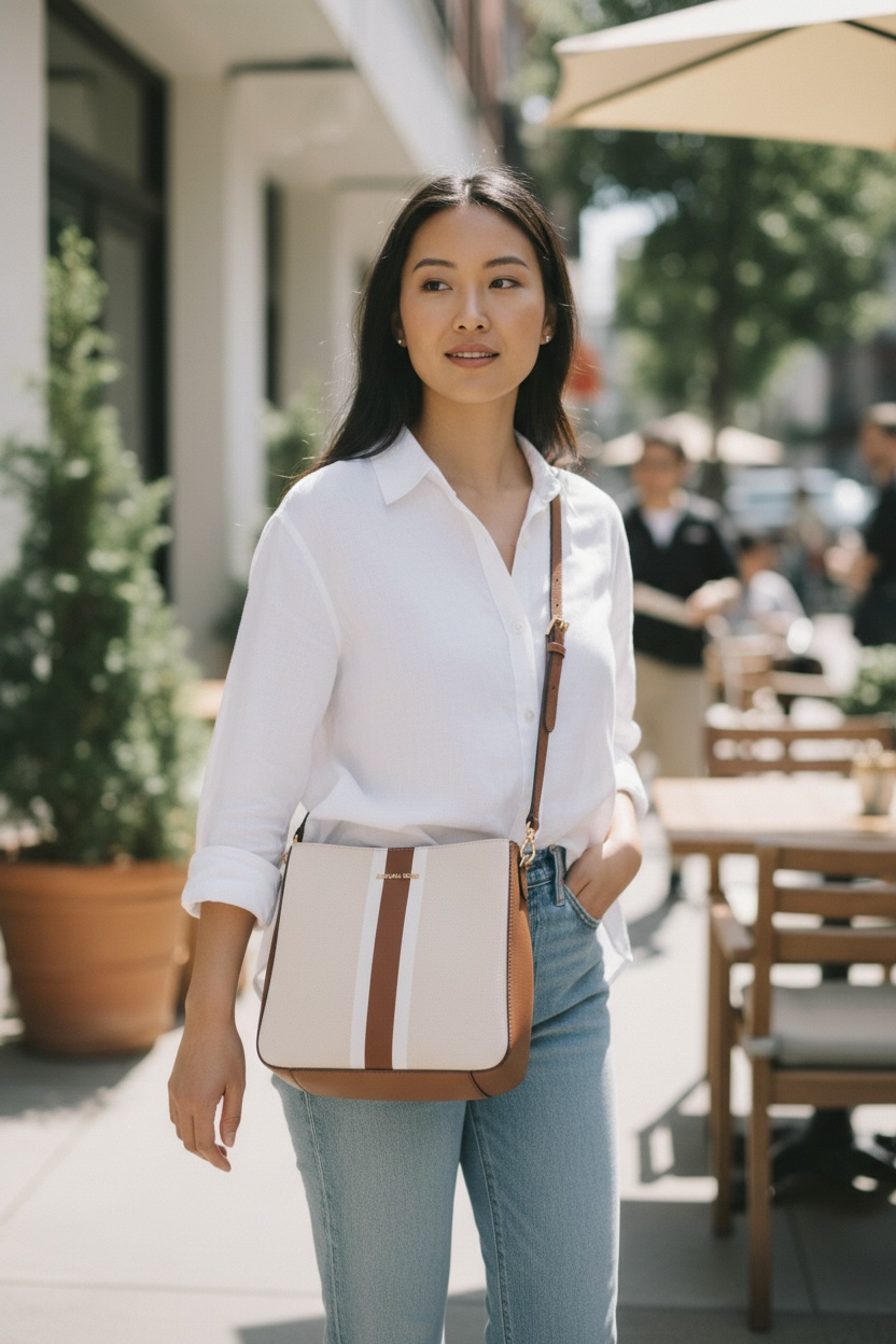 Michael Kors Jet Set Travel Large Tote Bag – Brown Multi Stripe Women’s Purse