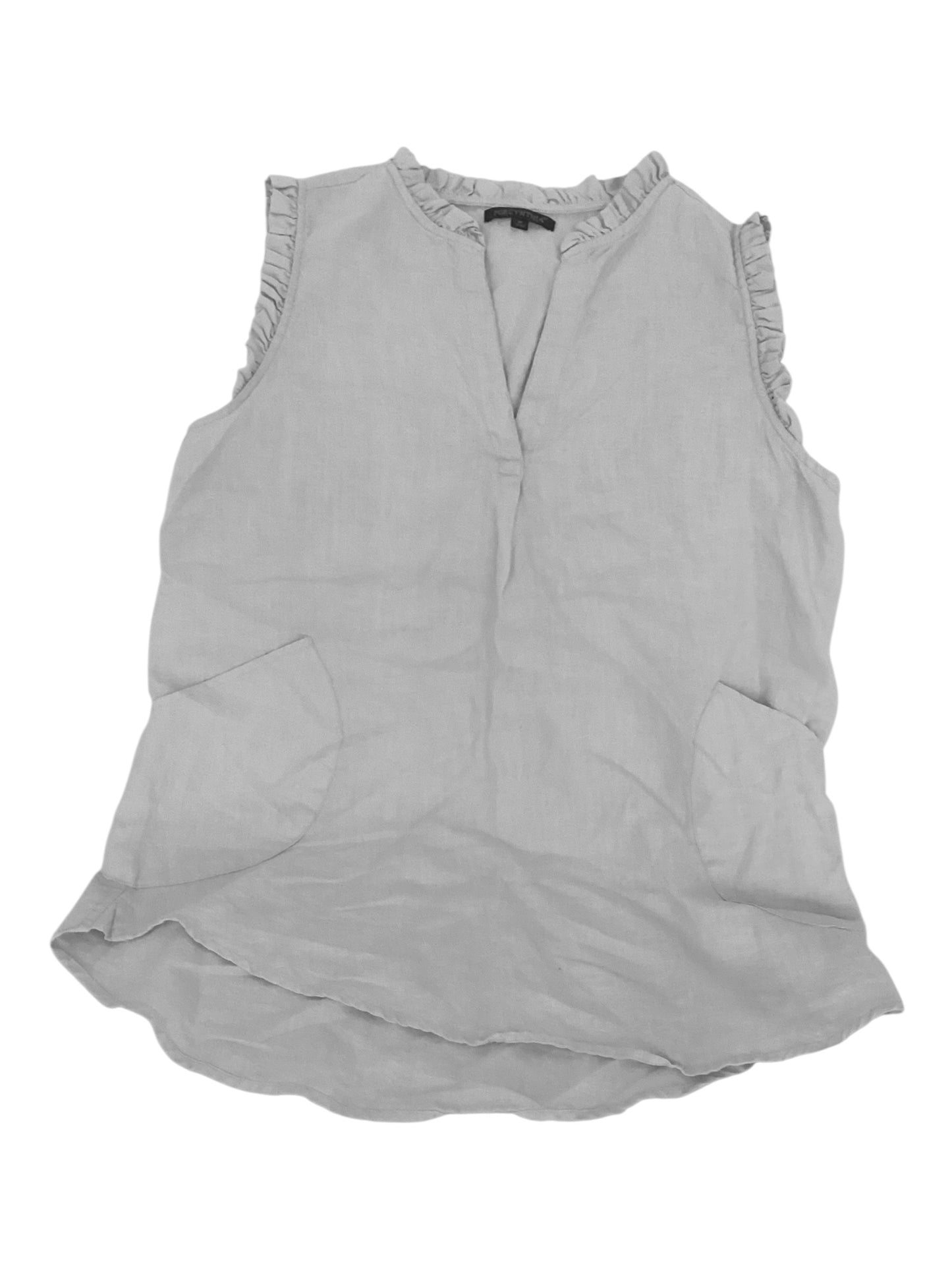 For Cynthia Powder Blue Linen Tunic Tank Top – 100% Linen | Ruffle Trim | Diagonal Pockets | Size Medium