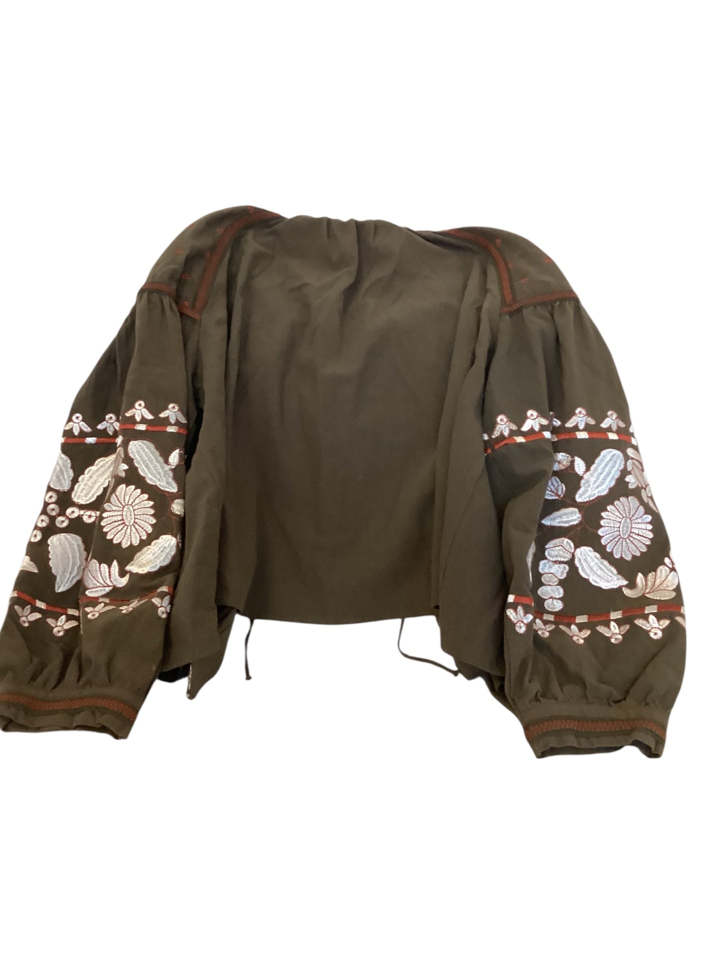 Anthropologie RD & Koko Embroidered Jacket Women’s Small Olive Green Boho Statement Layer