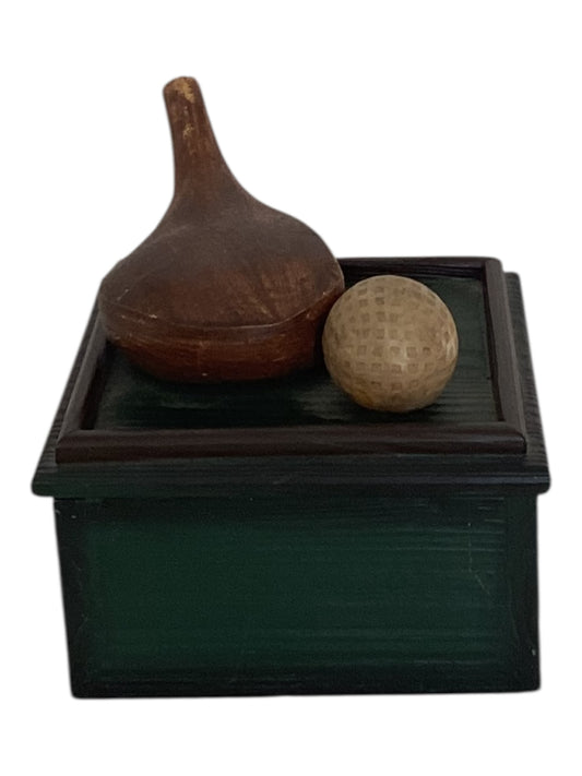 Vintage Hand-Painted Wooden Golf Trinket Box – Green Golf Club & Ball Decorative Keepsake Box