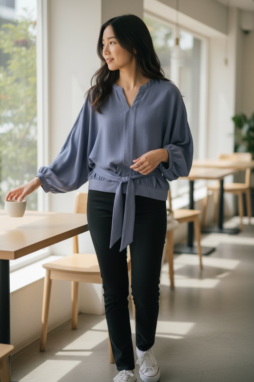 Women’s Chenault Surplus Long Sleeve Wrap Top – Blue | Size Medium | Classic Chic Blouse