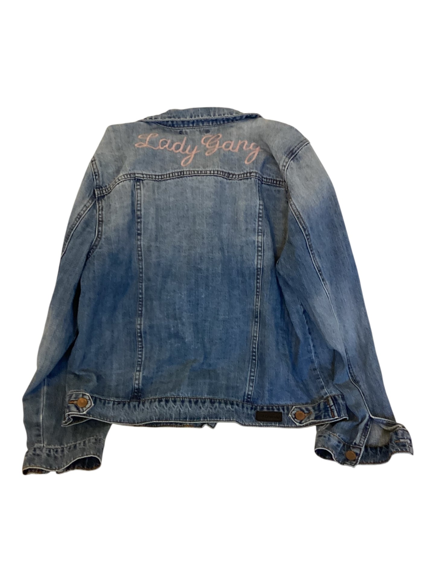 Women’s STS Blue Distressed Denim Jacket – “Lady Gang” Embroidered Back | Pink Embroidery | Size Large