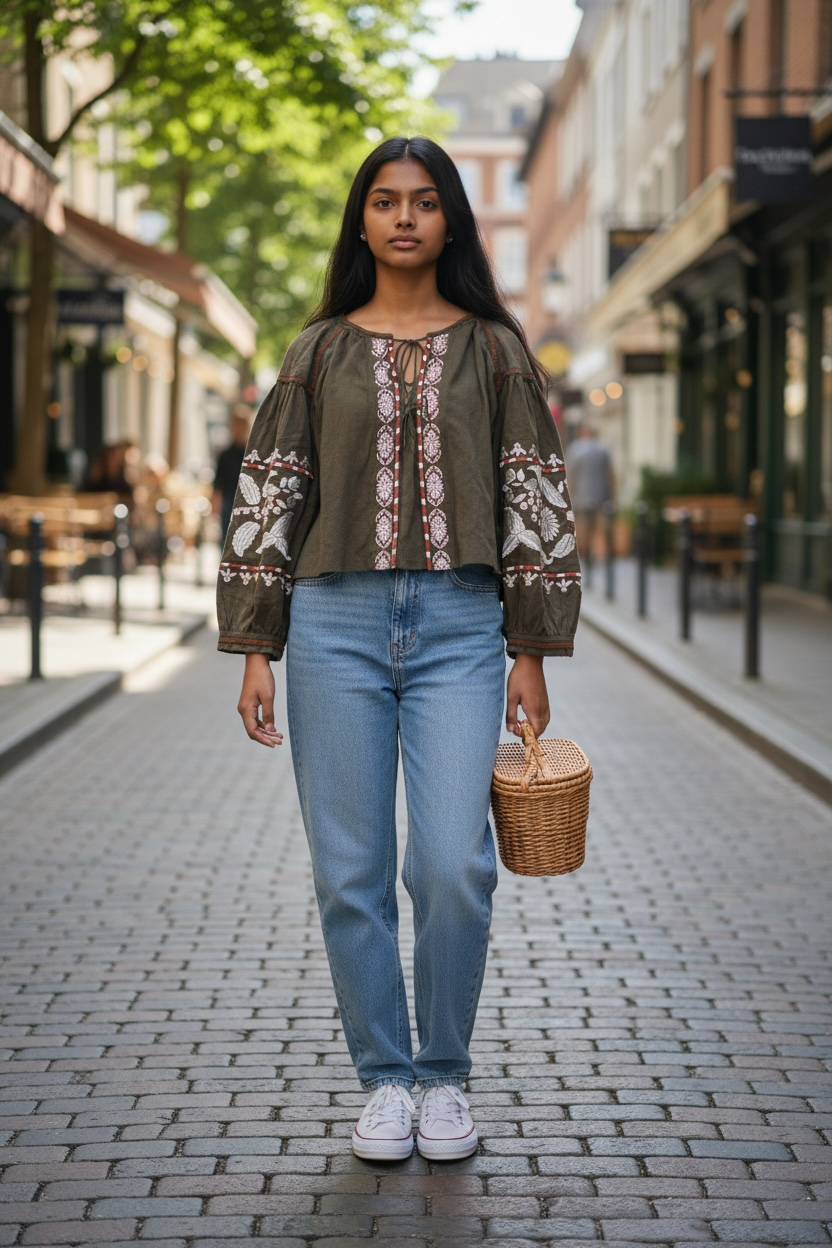 Anthropologie RD & Koko Embroidered Jacket Women’s Small Olive Green Boho Statement Layer