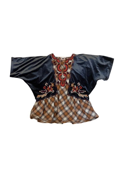 Women’s XS THML Anthropologie Gray Velvet Plaid Embroidered Blouse | Boho Chic Top