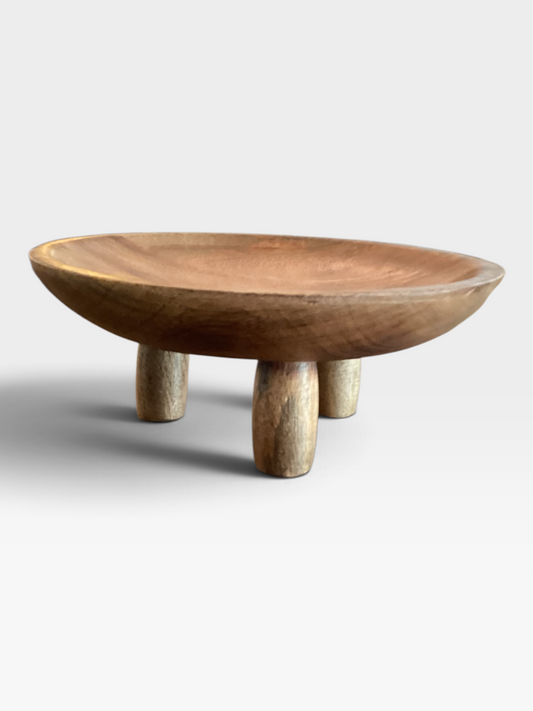 10” Round Wooden Footed Bowl – Mango or Acacia Wood Decorative Fruit Bowl