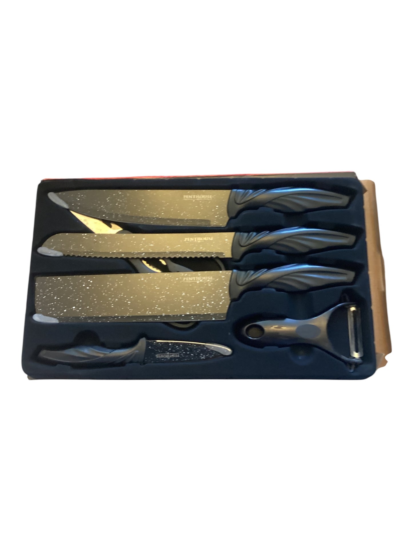 Penthouse 6 Piece Black Knife Set with Scissors & Peeler | Modern Kitchen Knife Collection