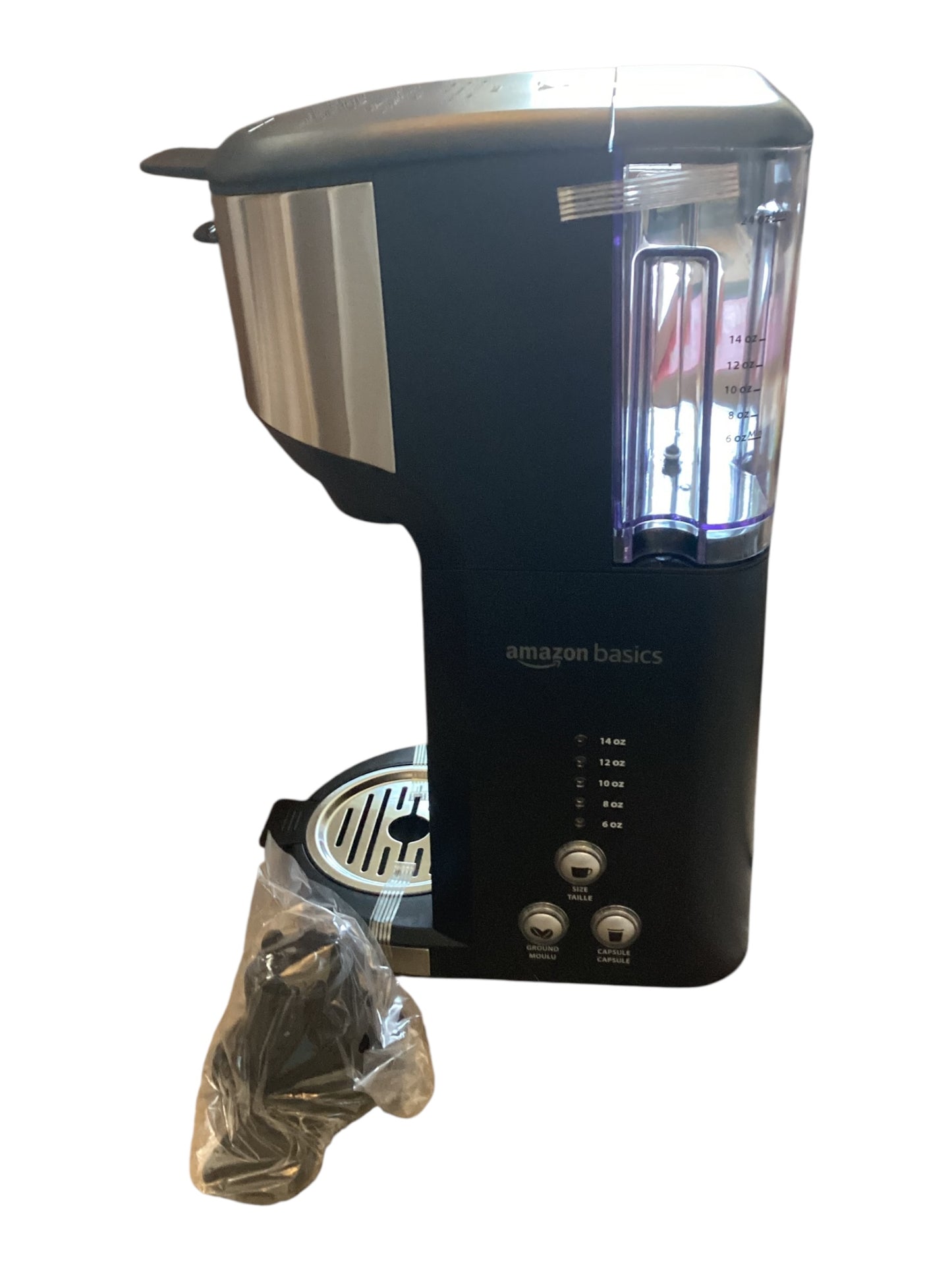 Amazon Basics Single Serve Coffee Maker K-Cup 14oz | Black & Silver Compact Coffee Brewer New in Box