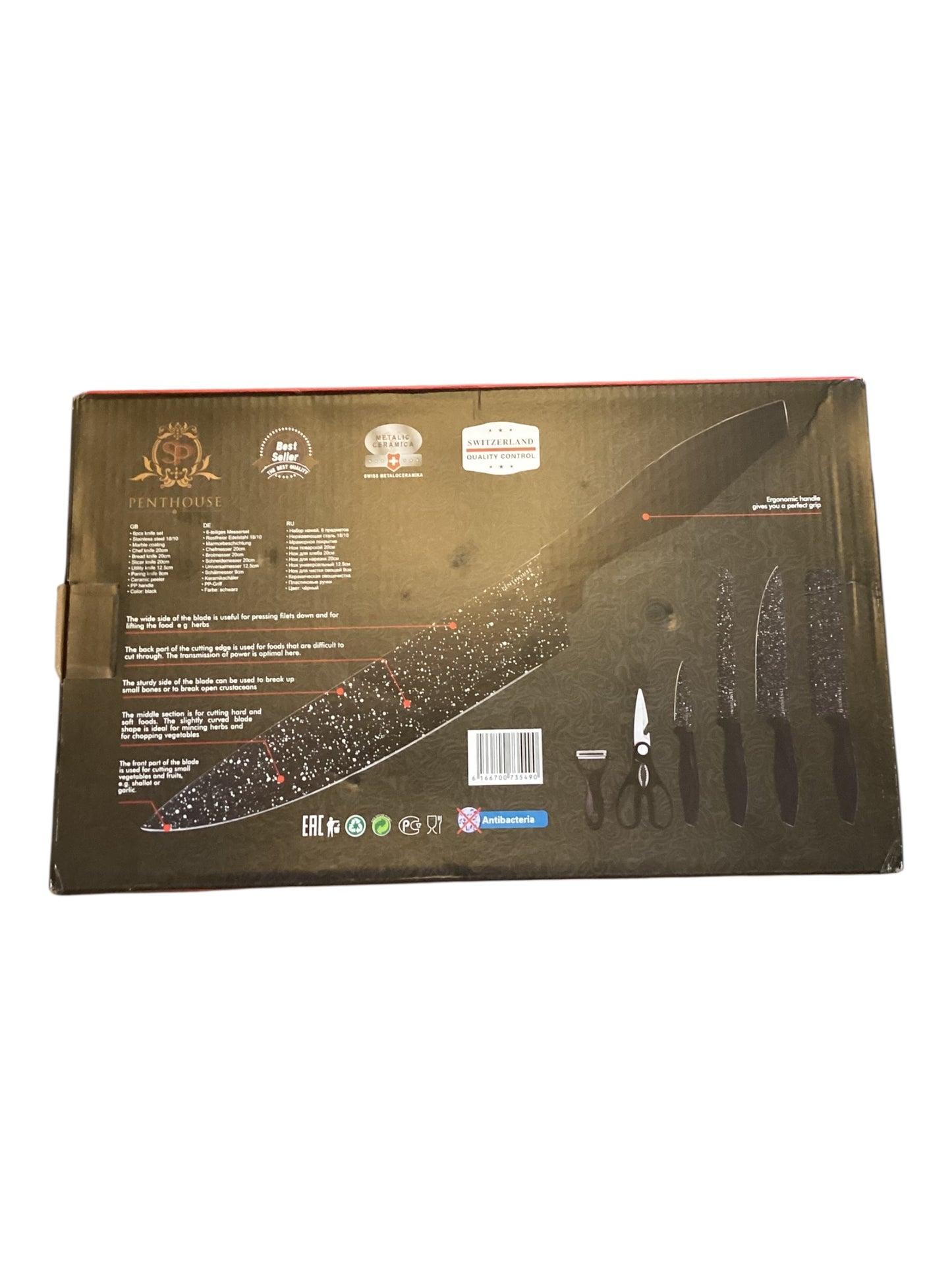 Penthouse 6 Piece Black Knife Set with Scissors & Peeler | Modern Kitchen Knife Collection
