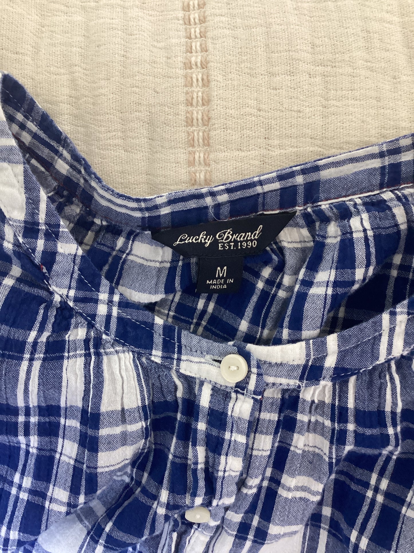 Lucky Brand Blue and White Plaid Button Down Oversized Tunic (M)