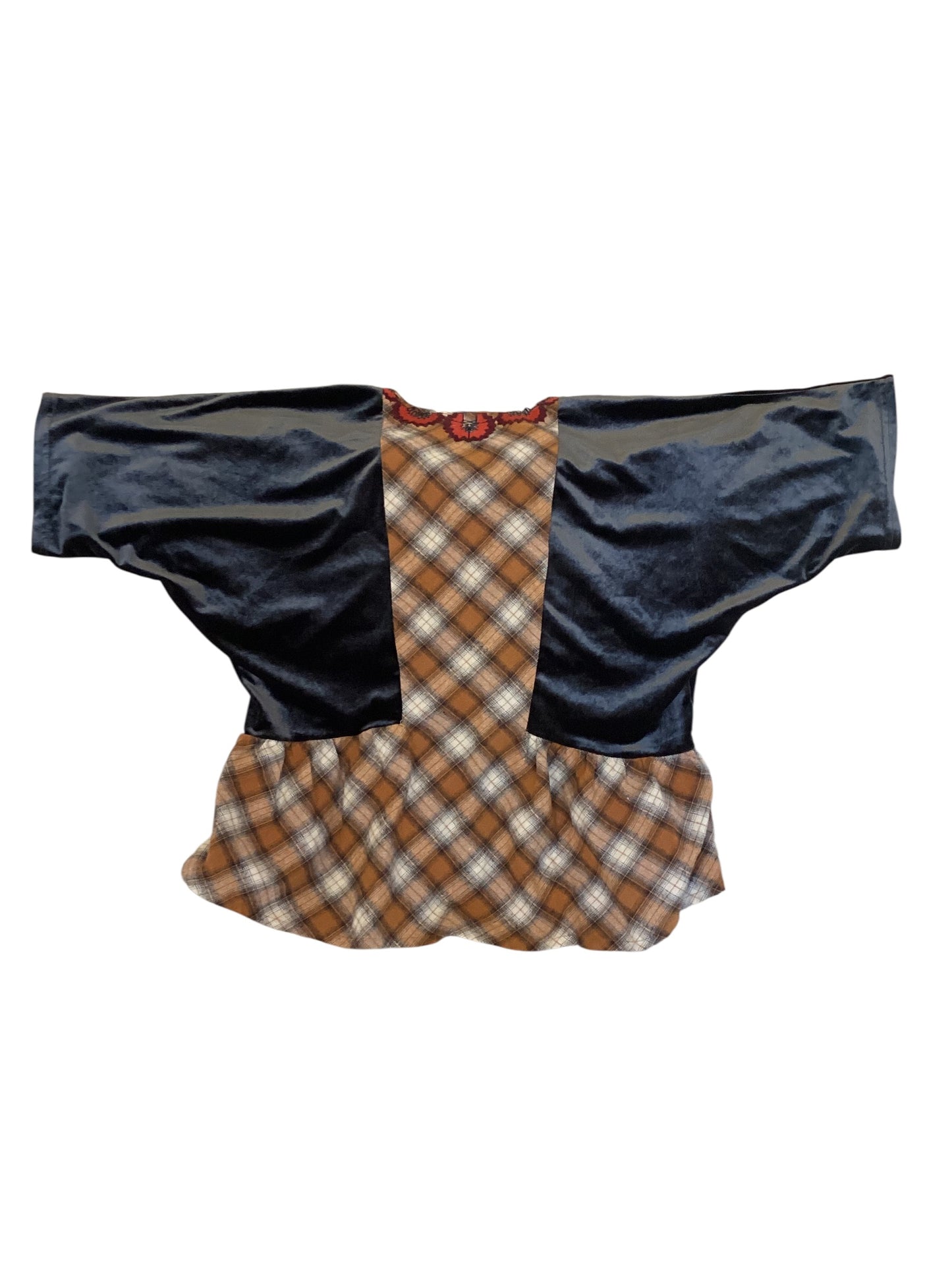 Women’s XS THML Anthropologie Gray Velvet Plaid Embroidered Blouse | Boho Chic Top