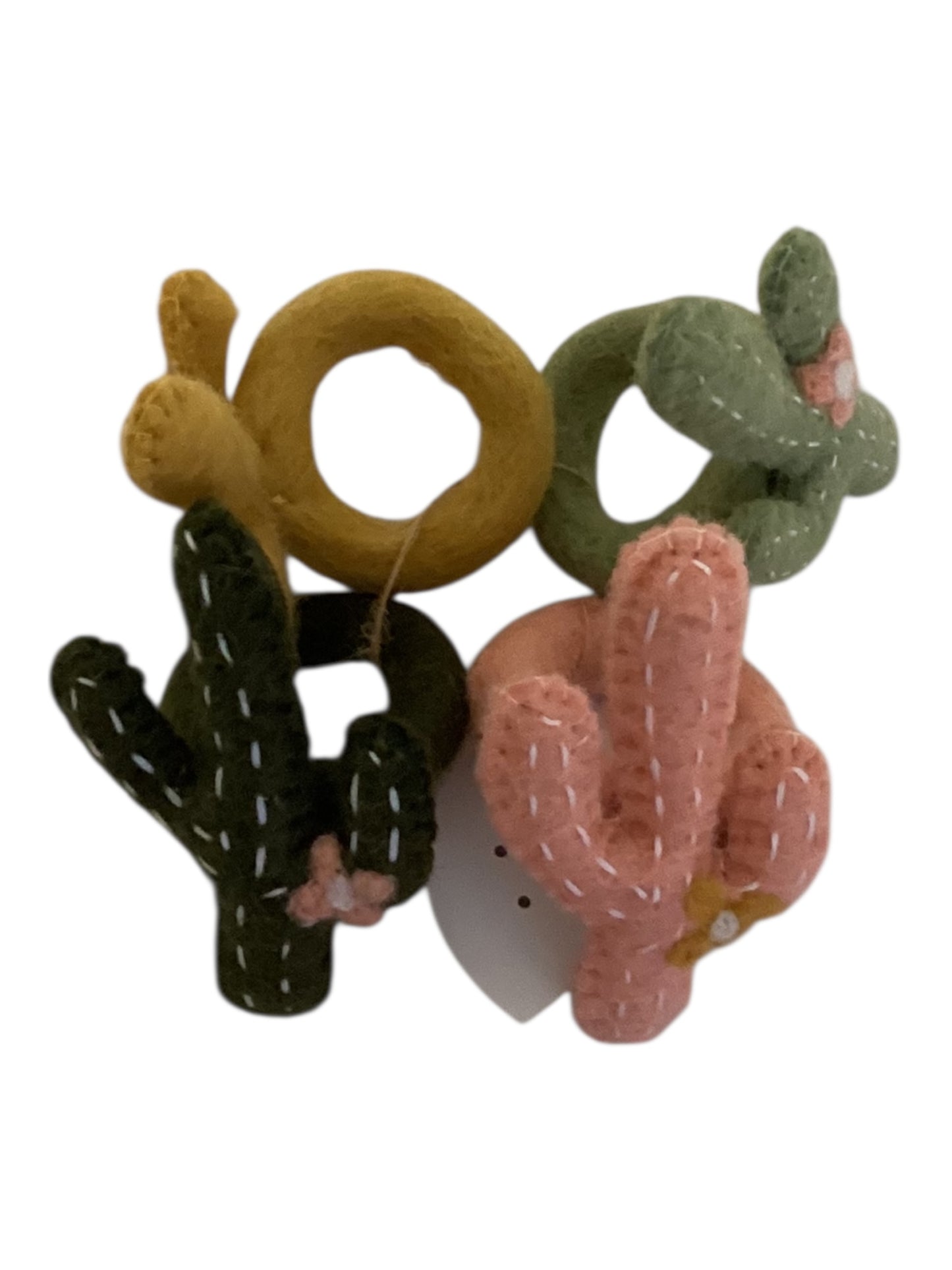 Global Groove Life Handmade Felted Wool Cactus Napkin Rings | Set of 4 | Fair Trade Nepal