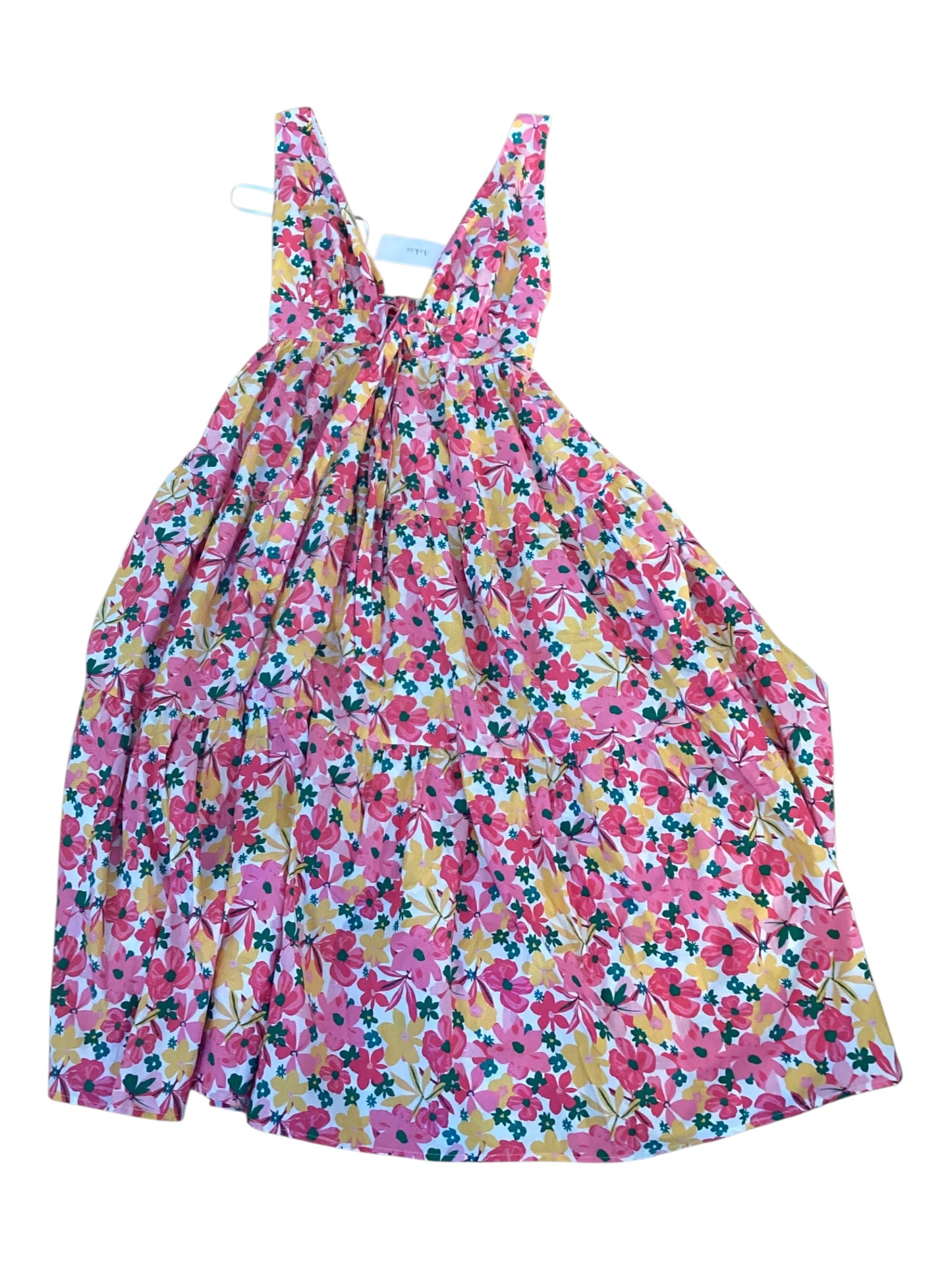 Aakaa Pink Yellow Floral Tiered Summer Dress Size XS