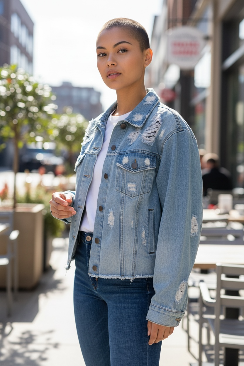 Women’s Wild Fable Distressed Denim Jacket – Light Wash | Size XL | Casual Jean Jacket