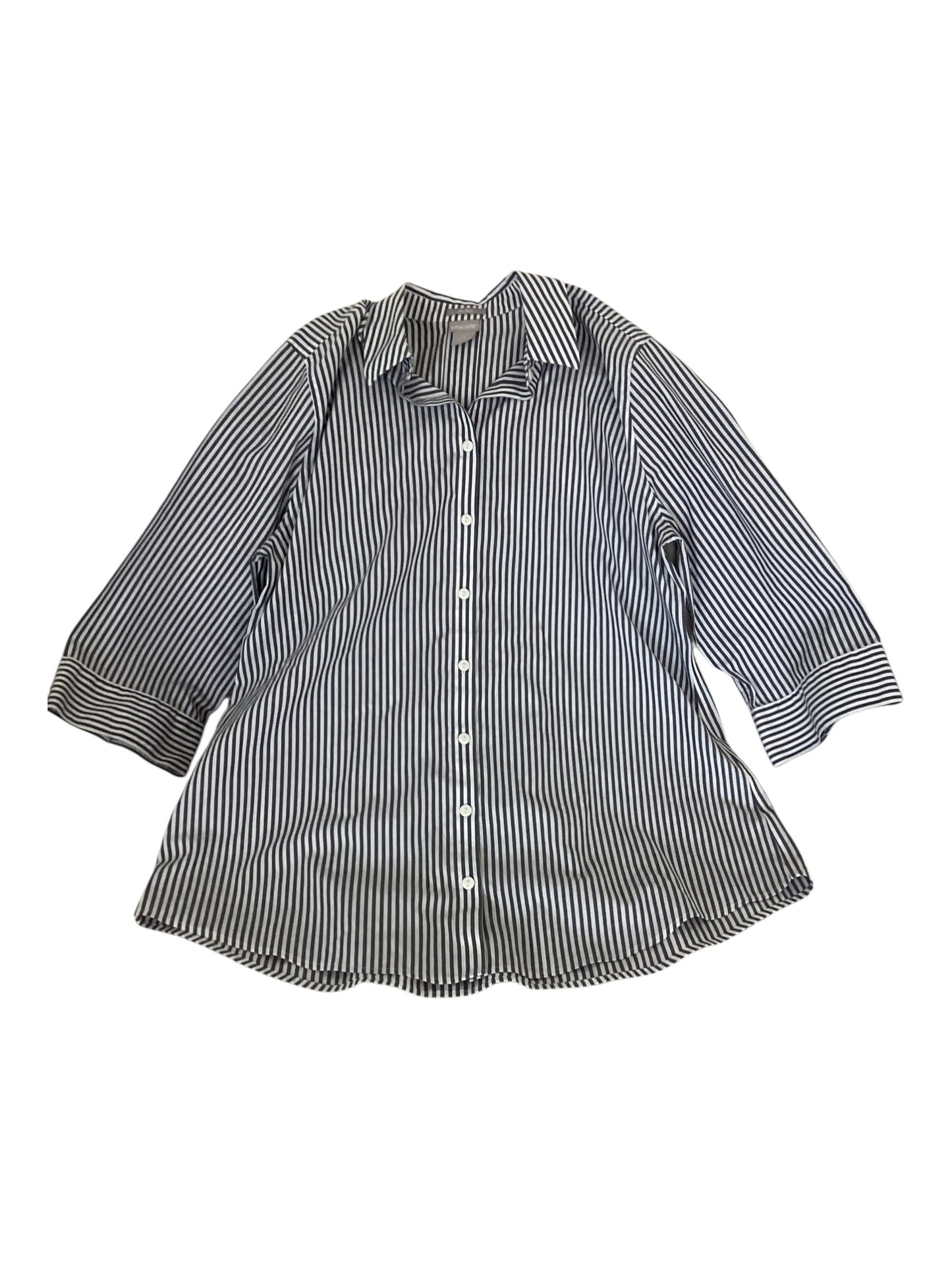 Chico’s No Iron Button Stripe Shirt (15) Gray