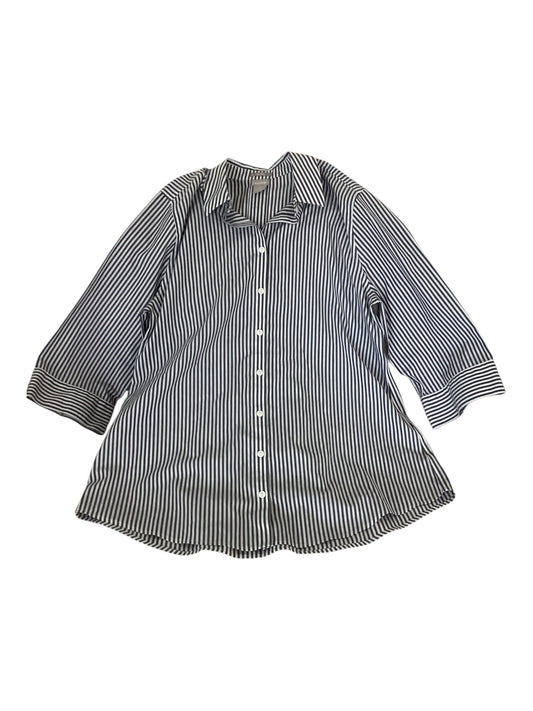 Chico’s No Iron Button Stripe Shirt (15) Gray