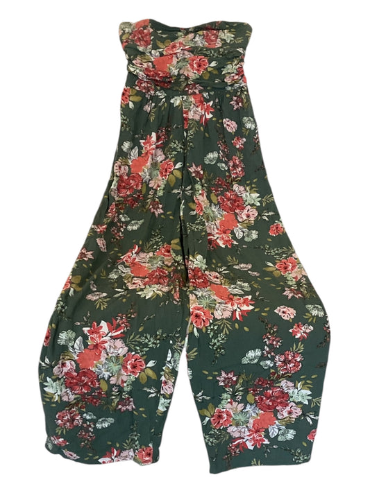 Band Of Gypsies Sage Floral Strapless Jumpsuit Size S