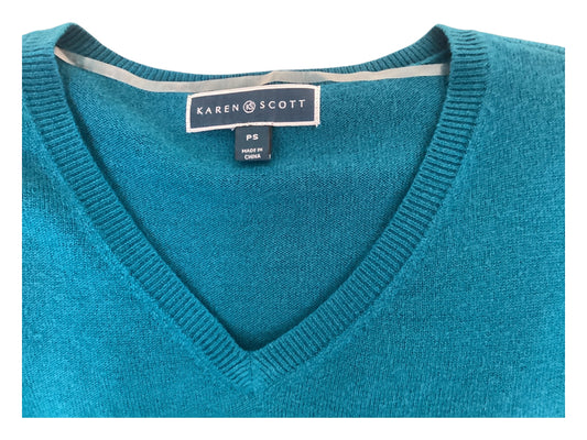 Karen Scott Acrylic Basic Teal Sweater