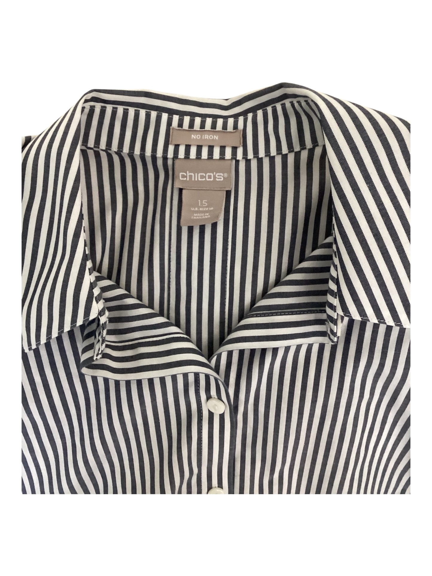 Chico’s No Iron Button Stripe Shirt (15) Gray