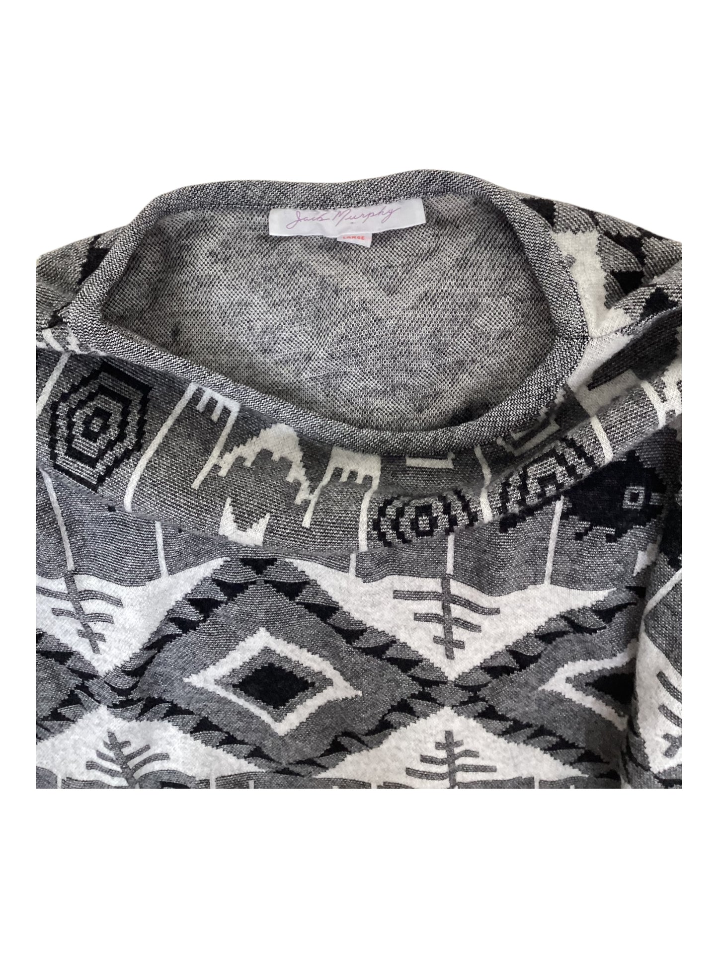 Jack Murphy Women’s Oversized Tribal Prin Sweater Size L GrayBlack and White