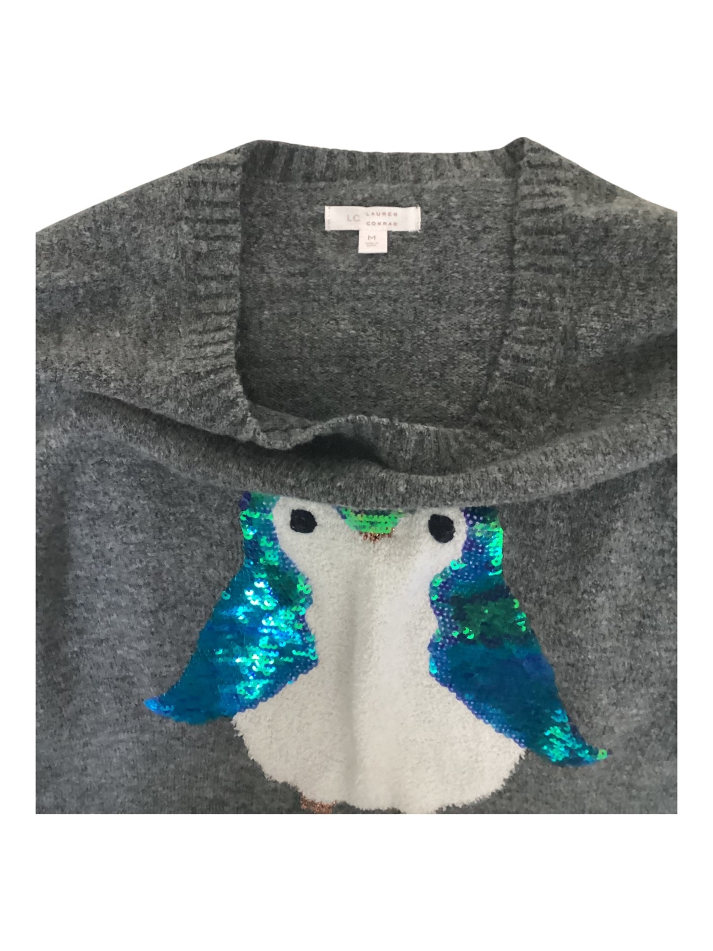 Lauren Conrad Sequin Penguin Sweater Women’s Size L Gray